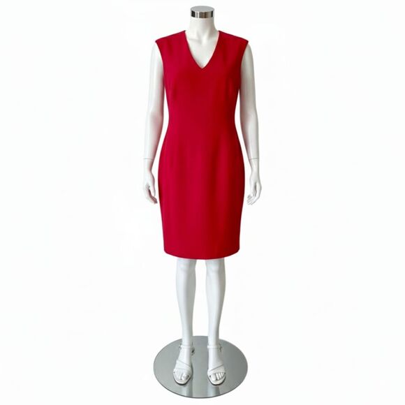 VTG Vintage 80s 90s Burns Red V-Neck Sleeveless Fitted Sheath Power Dress Sz 6 - Picture 3 of 12